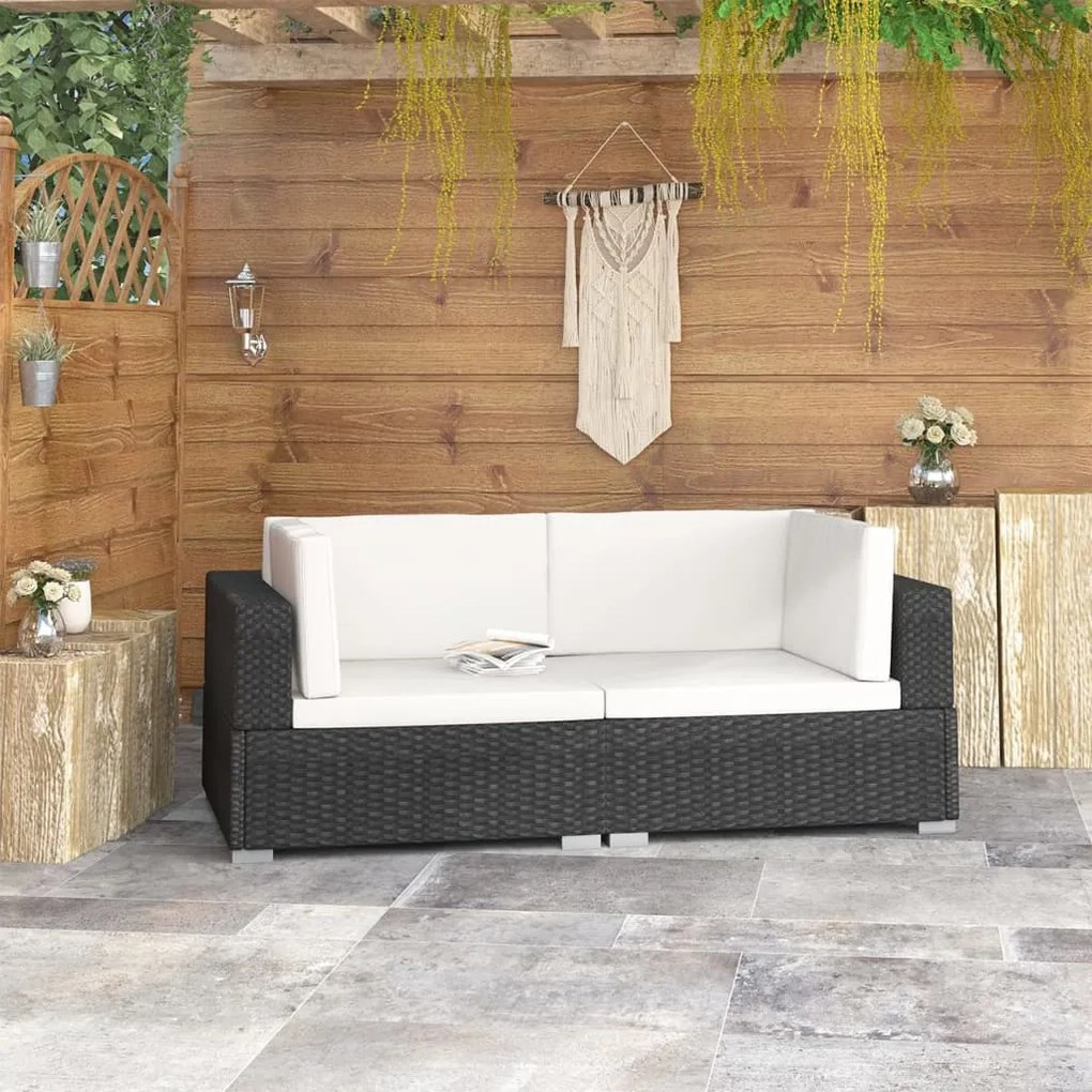 Poltrone modulari ad angolo con cuscini 2 pz polyrattan nero