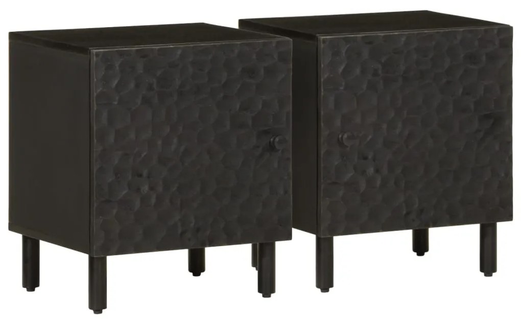Comodini 2pz Neri 40x33x46 Cm İn Legno Massello Di Mango /
