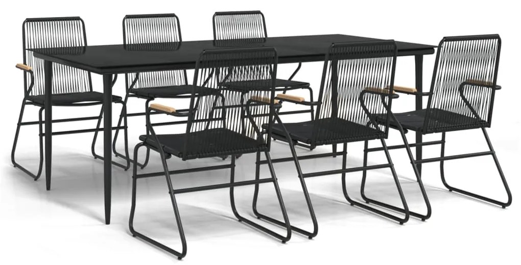 Set da pranzo da giardino 7 pz nero in rattan pvc