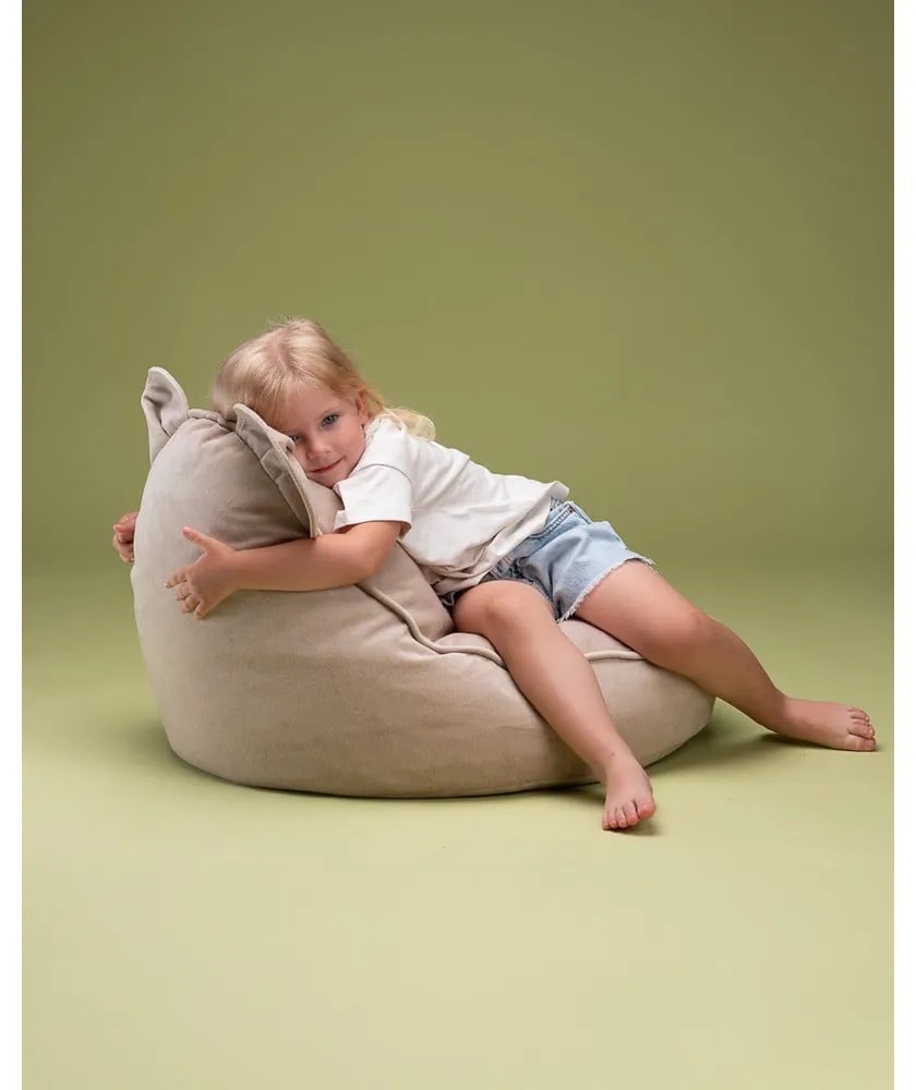 Pouf a sacco per bambini beige con rivestimento in velluto Bear – Wigiwama