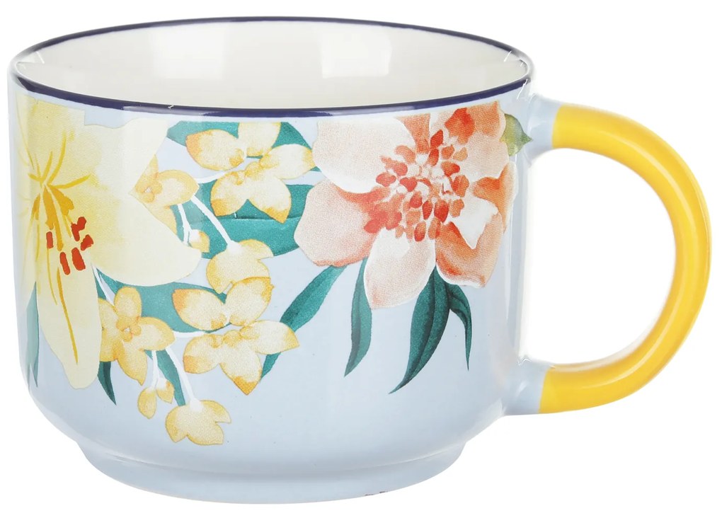 Tazza fiori 570 ml in porcellana bianca e gialla