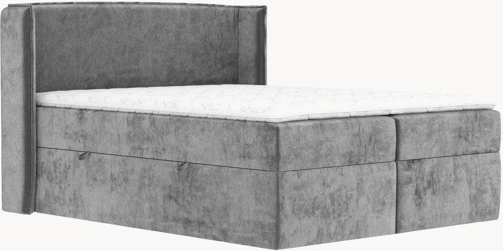 Letto boxspring in ciniglia fatto a mano con contenitore Skyline, H4