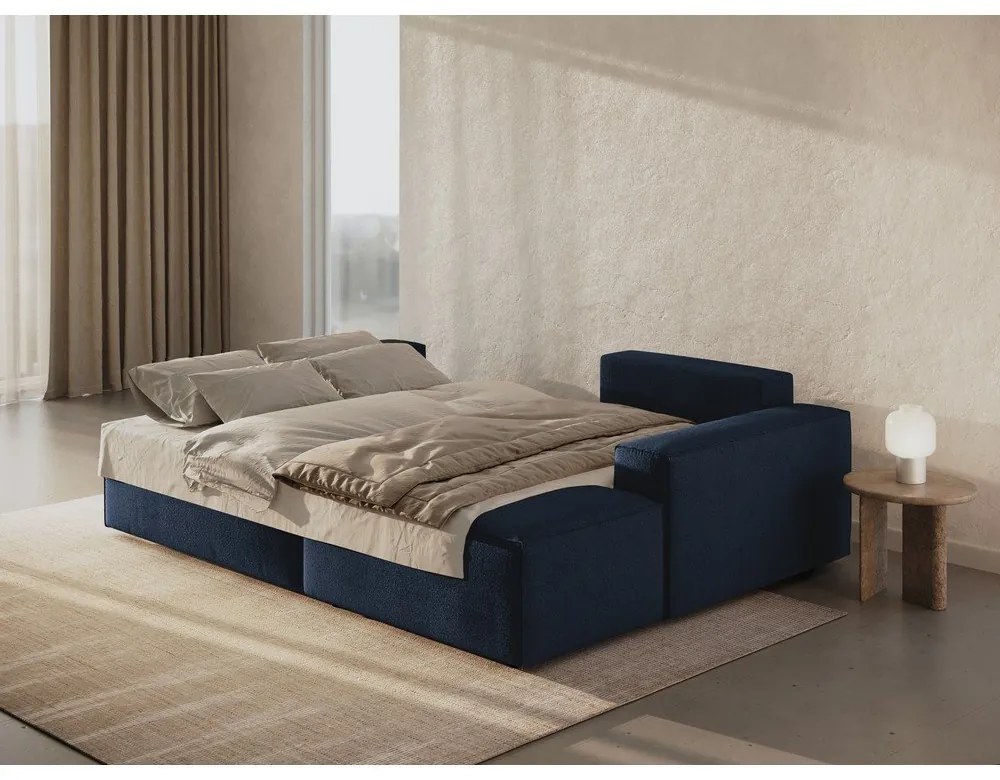 Divano letto angolare blu scuro in tessuto bouclé (angolo destro) Jodie - Micadoni Home