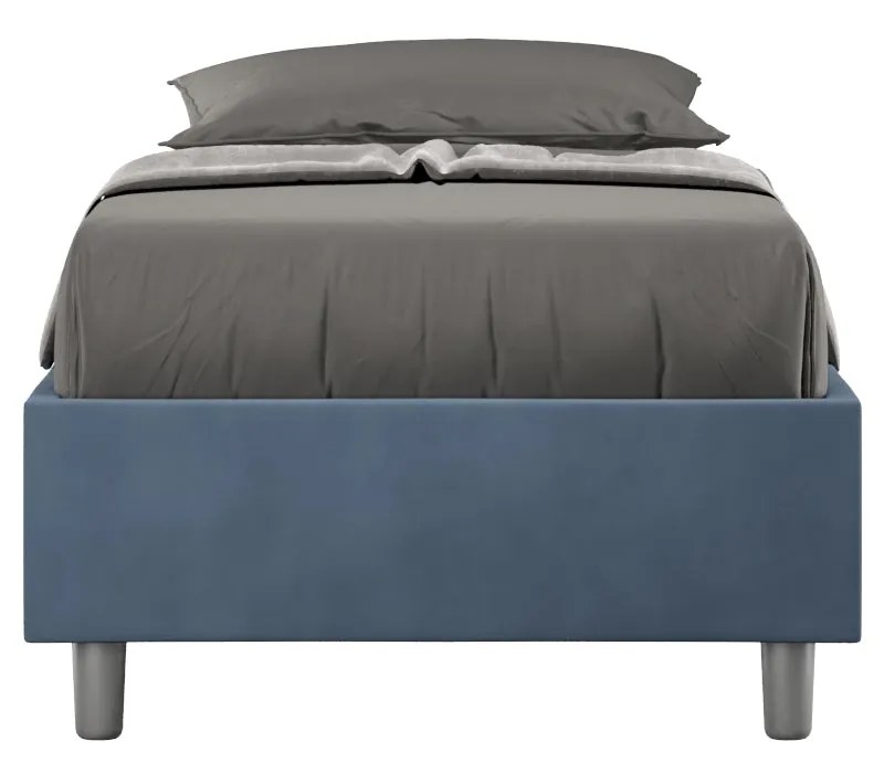 Letto singolo 80x200 imbottito senza testiera, con rete o contenitore, Blu / Contenitore
