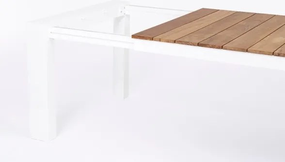 Tavolo Da Esterno In Alluminio Piano In Teak Allungabile 110x253/384 Cm Cameron Bianco Bizzotto