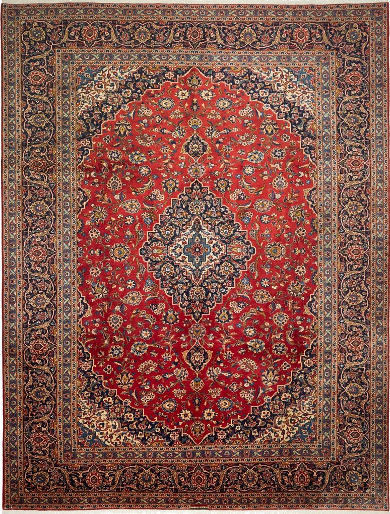 Kashan Tappeto 300 x 390 Rosso (Iran) Annodato A Mano