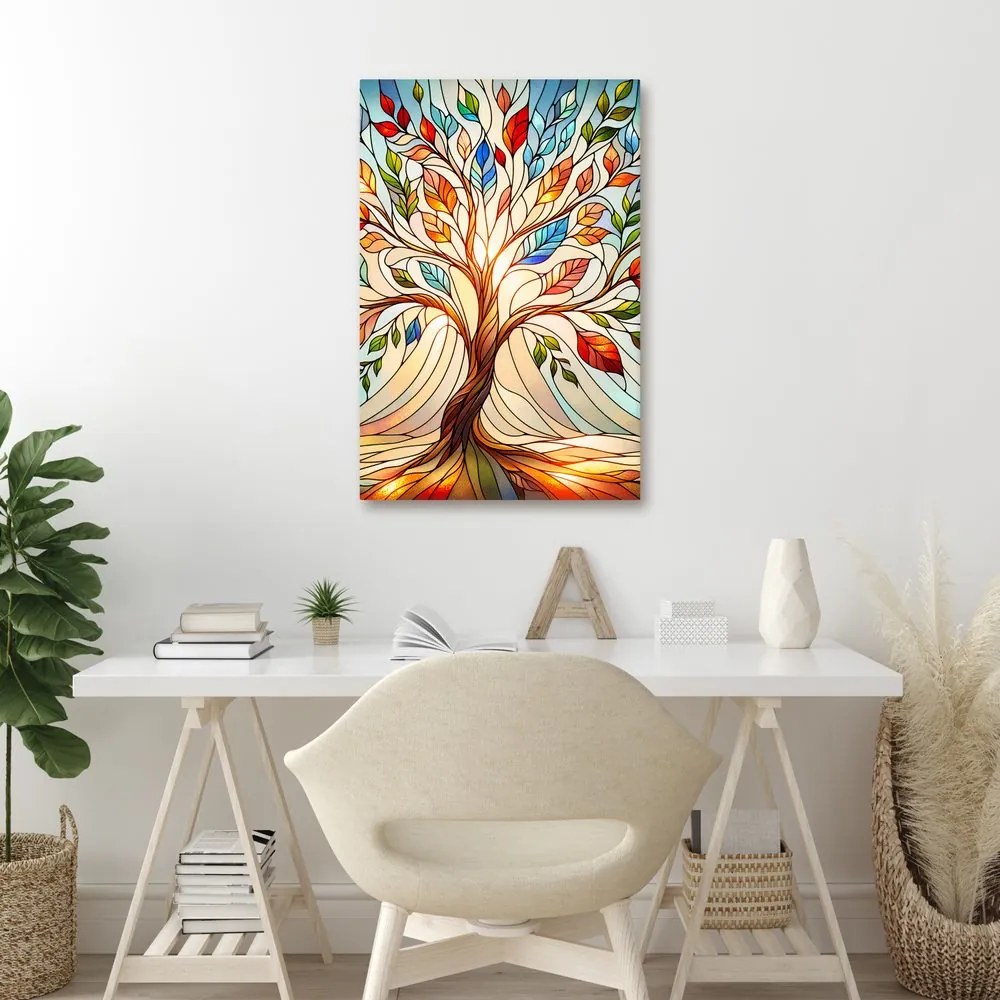 Quadro su tela – Albero della vita con foglie multicolori