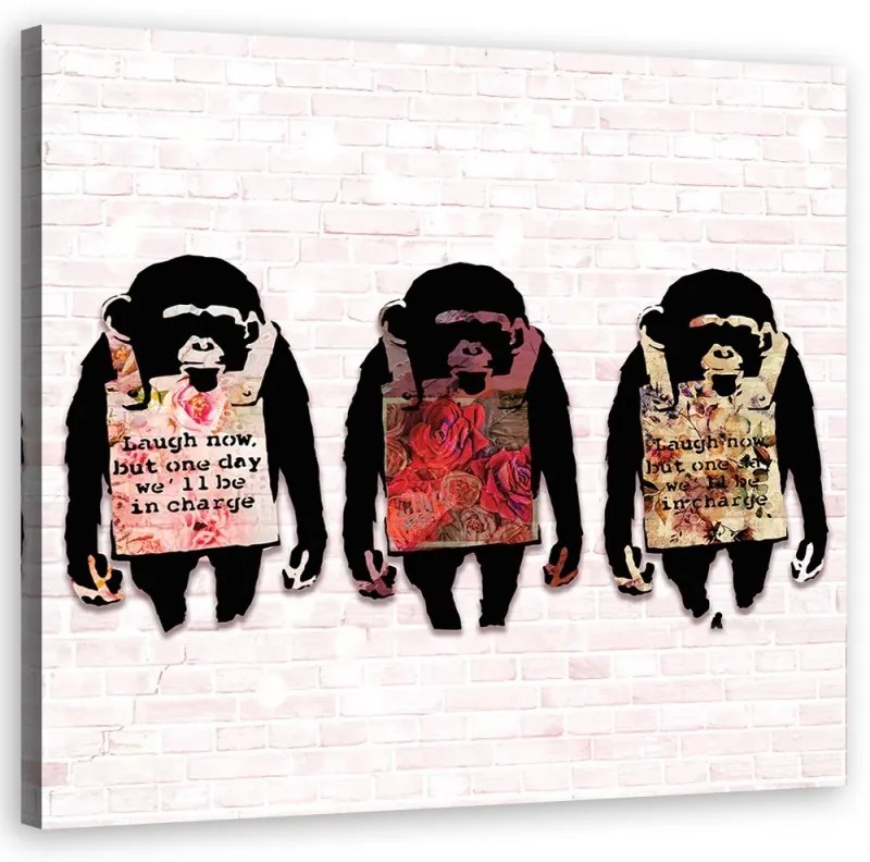 Quadro su tela, Banksy ride le scimmie  Dimensioni 40x40