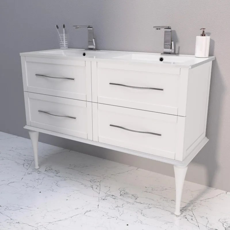 Mobile sottolavabo e lavabo Tiffany per doppia vasca bco opaco L 120 x P 46 cm 2 cassetti