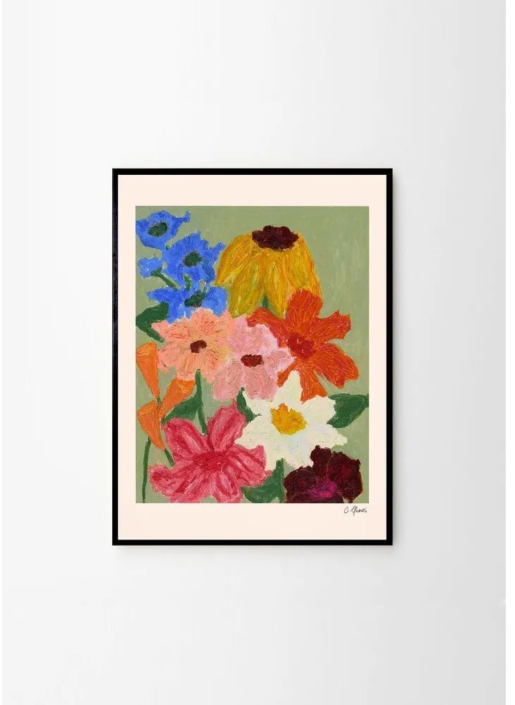 Poster 50x70 cm Flowers on Sage Green – Carla Llanos – The Poster Club