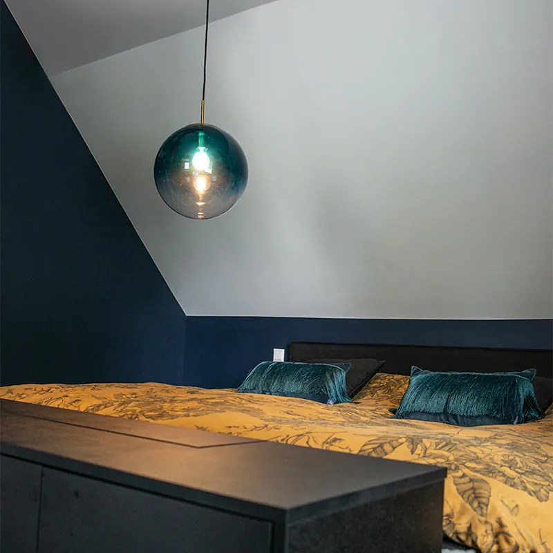 Lampada a sospensione intelligente ottone con vetro blu oceano 33 cm incl. WiFi ST64 - Pallon