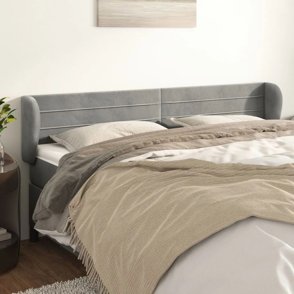 Testiera Ad Orecchio Grigio Chiaro 183x23x78/88 Cm İn Velluto /