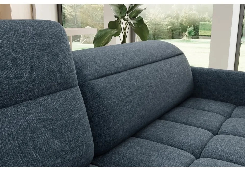 Divano angolare blu allungabile/con contenitore (con penisola a sinistra/a L) e rivestimento in velluto Barea – ELTAP