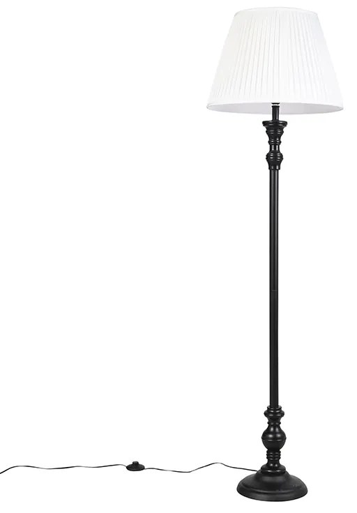 Lampada da terra nera con paralume plissettato bianco 45 cm - Classico