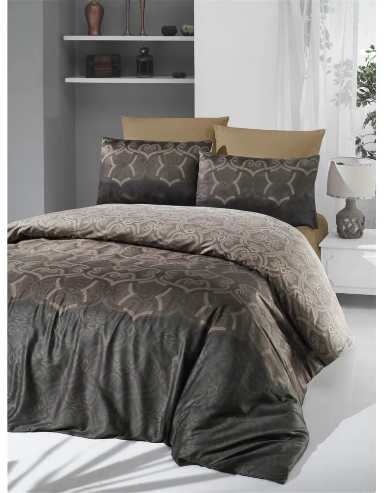 Biancheria da letto matrimoniale in cotone sateen marrone 200x200 cm Pandora - Mijolnir