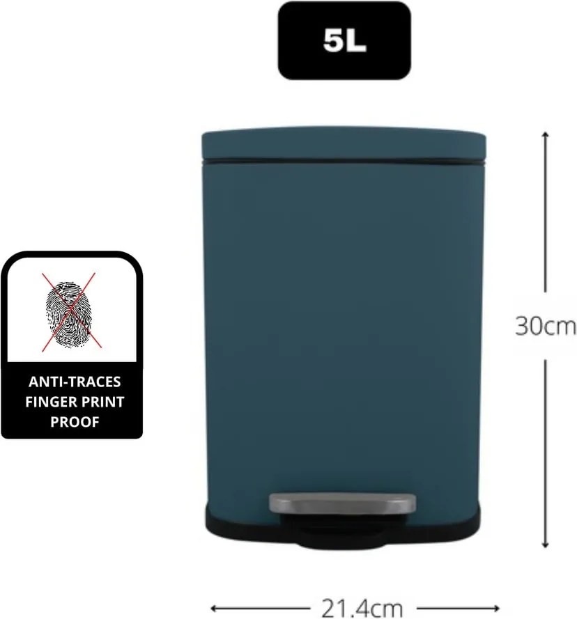 Cestino per la spazzatura color petrolio in acciaio con pedale 5 l Akira – Spirella