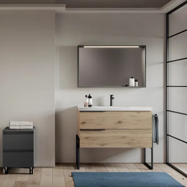 Mobile bagno sospeso 102 cm - Quercia Naturale con Lavabo Ceramica - FEBE2