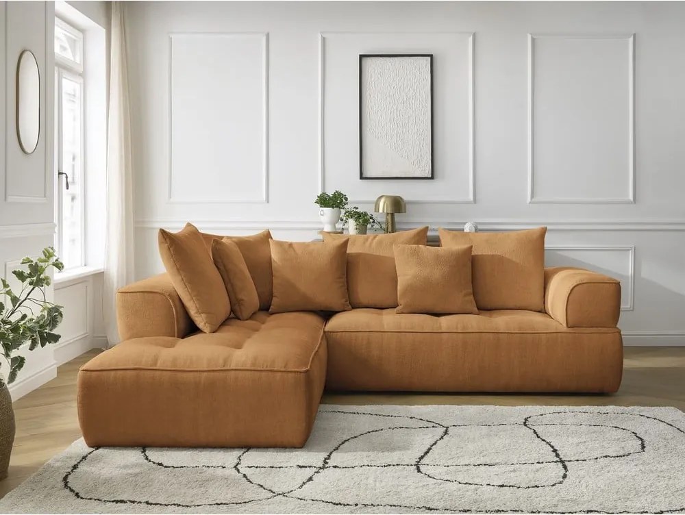 Divano angolare color senape (penisola a sinistra/a L) con rivestimento in ciniglia Whesley – Bobochic Paris