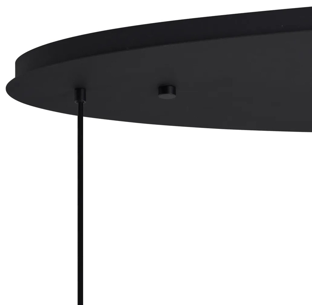 Lampada a Sospensione Art Déco Nera con Placca da Soffitto Ovale e Vetro Fumè a 6 Luci - Douglass