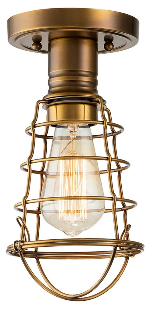 Plafoniera Industrial Nordica Mixon Acciaio Ottone Anticato 1 Luce E27