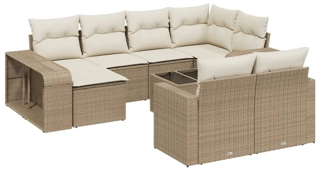 Set divani da giardino 11 pz con cuscini beige in polyrattan