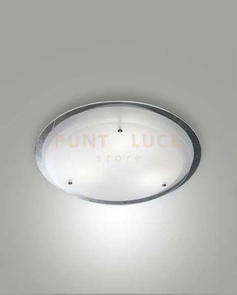 Hill plafoniera bianca d.40cm in vetro e metallo 2 luci attacco e27