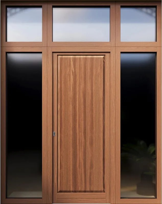 Portoncino d'ingresso Bugnale 61 con vetro L 80 x H 210 cm in legno noce, apertura spingere a destra