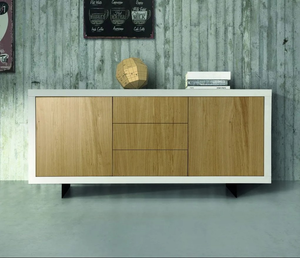 Credenza PANAREA bianca e naturale 186&#215;45 cm H 87 cm