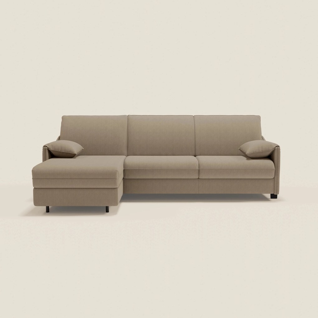 Primula divano letto angolare con materasso H18 cm - penisola contenitore in tessuto smacchiabile T05