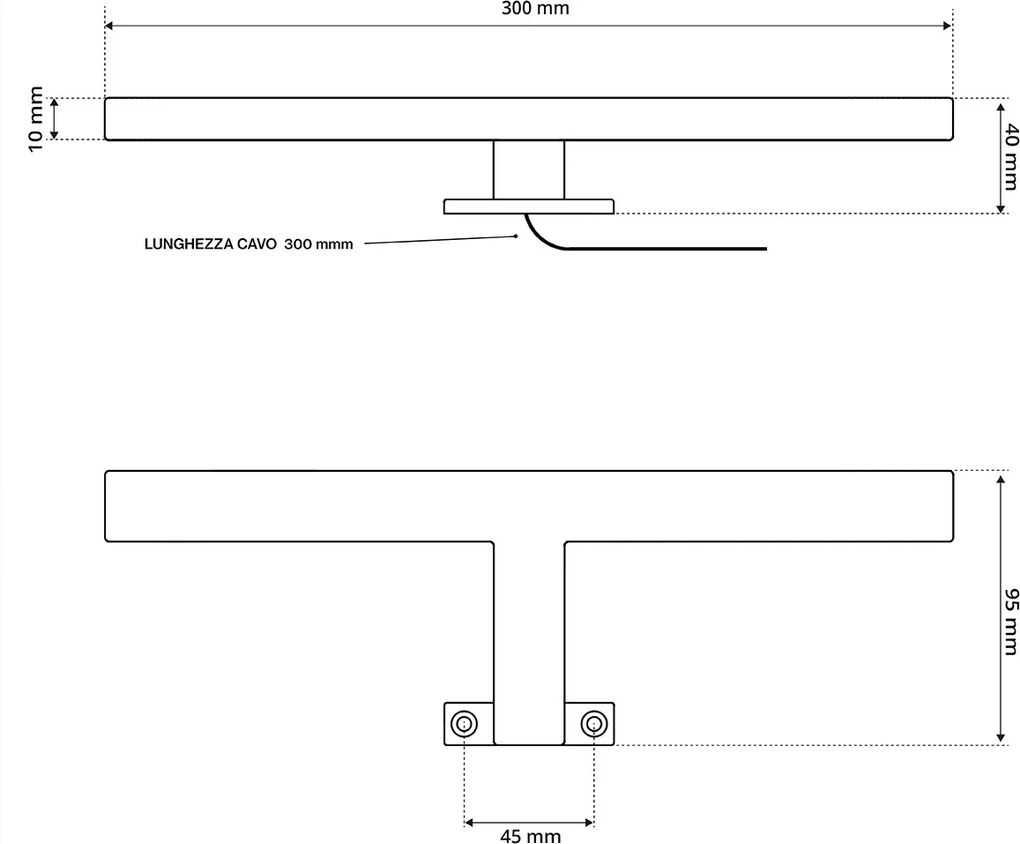 Lampada LED da Specchio 30cm Nera 4W - Doppia Installazione Colore Bianco Naturale 4.000K