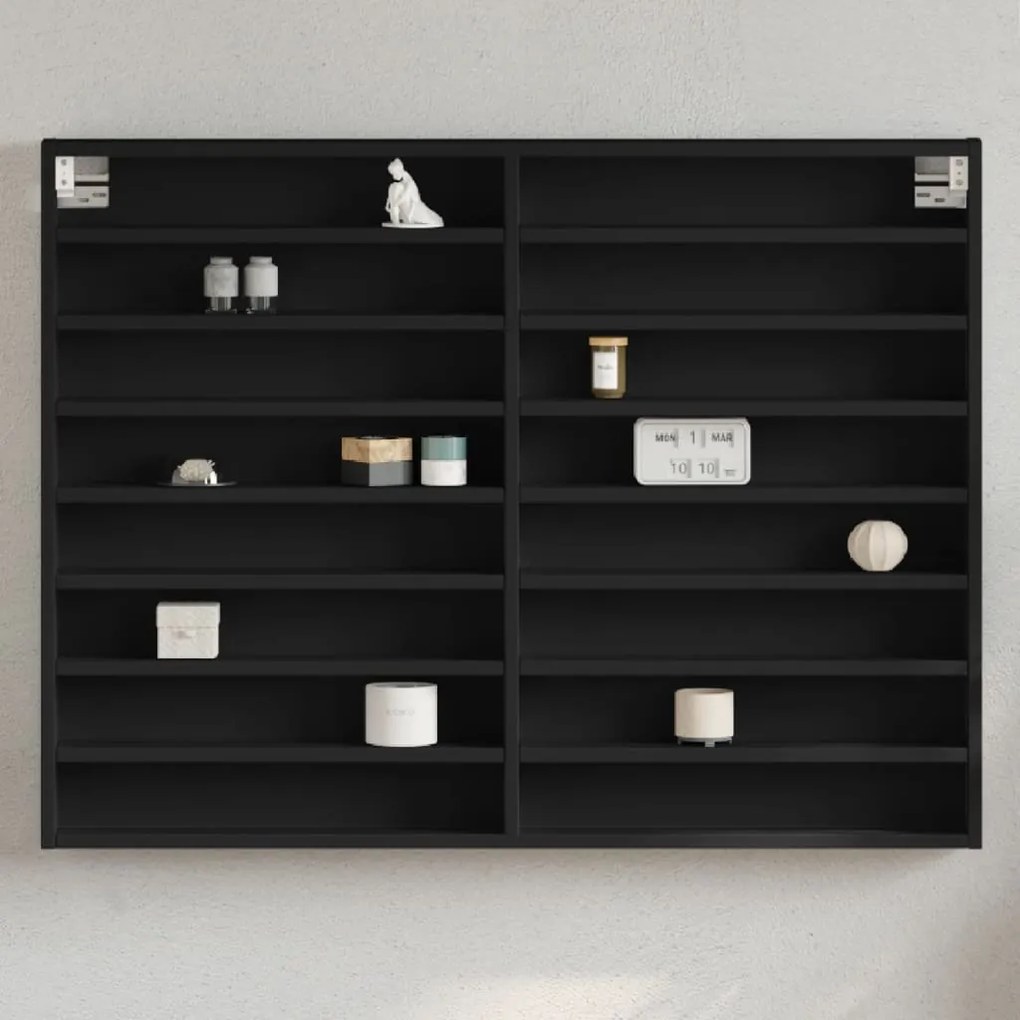 Armadietto Con Vetrina Nero 100x8,5x75 Cm Legno Multistrato /