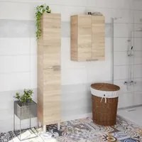 Colonna Bagno Hollywood, Mobile a colonna per bagno a 2 ante, Armadio pensile sospeso con 2 ripiani, cm 30x25h182, Rovere