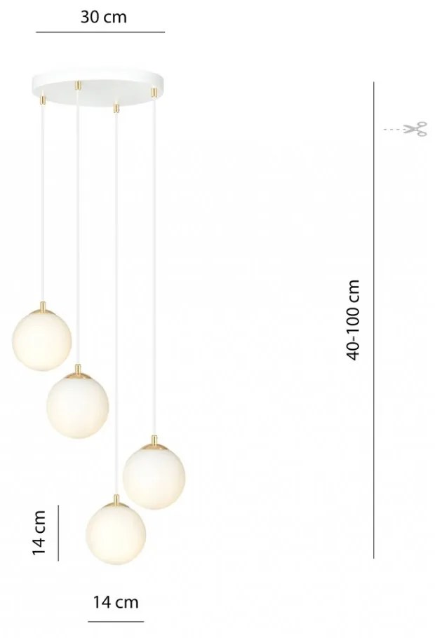 Lampadario a Sospensione in Acciaio e Vetro ROYAL 4 Bianco o Nero 4xE14 Colore del corpo Bianco