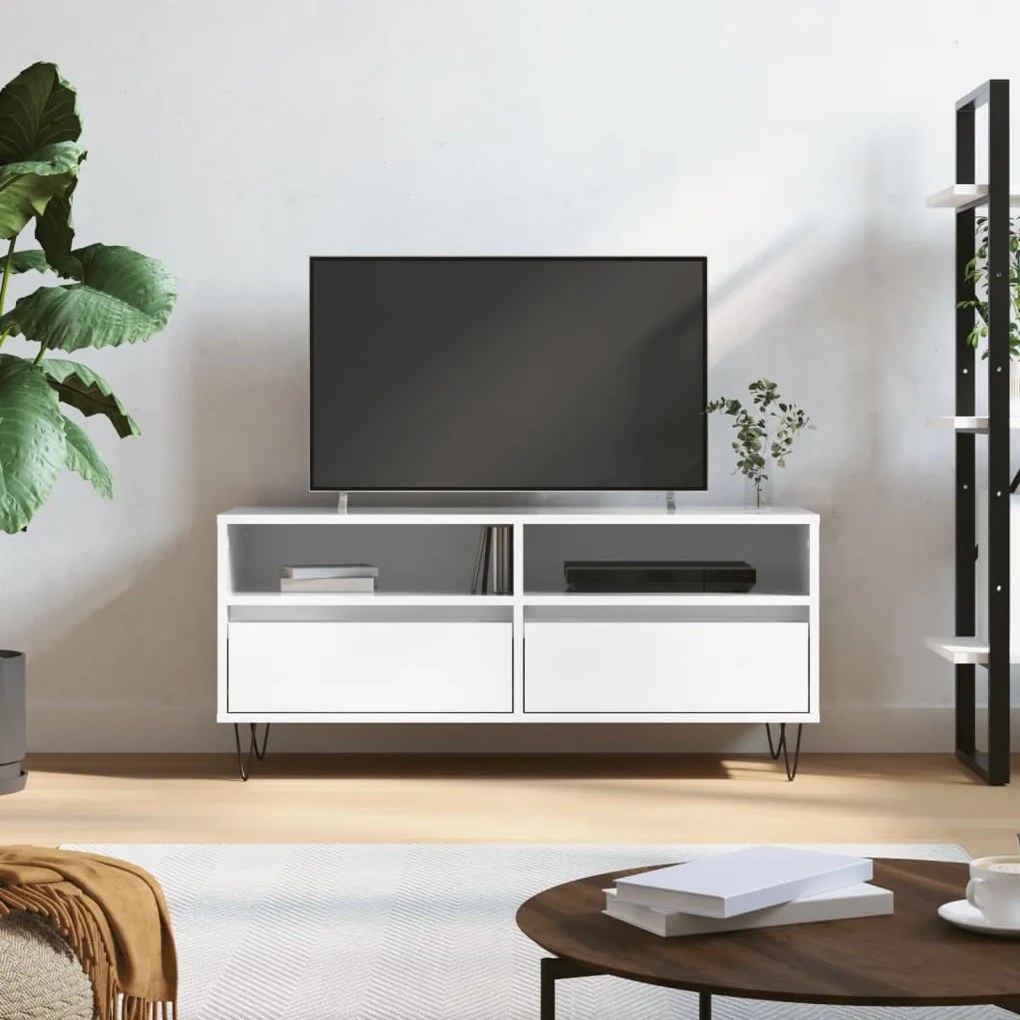 Mobile Porta Tv Bianco Lucido 100x34,5x44,5cm Legno Multistrato /