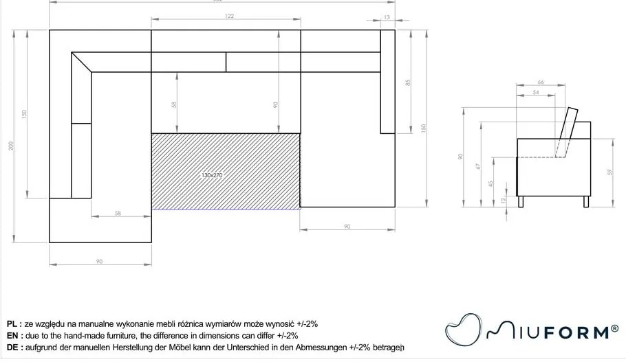 Divano letto a U azzurro, angolo sinistro Charming Charlie - Miuform