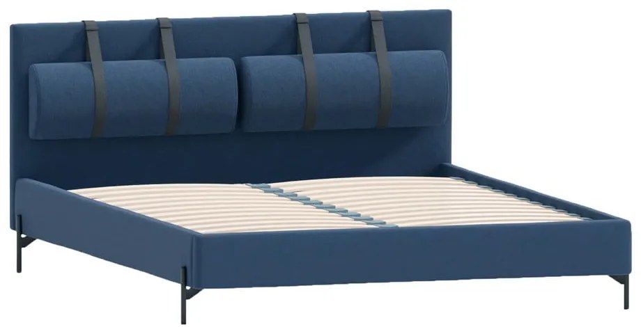 Letto matrimoniale imbottito blu scuro con griglia 140x200 cm Tulsa - Ropez