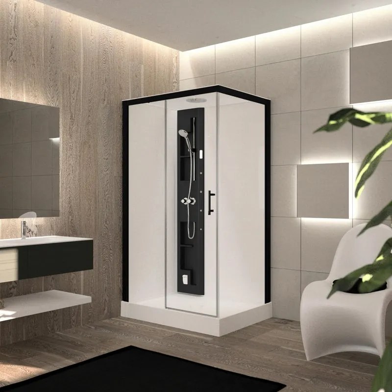 Cabina doccia idromassaggio rettangolare PERLA sx 120 x 80 cm nero e bianco con miscelatore termostatico