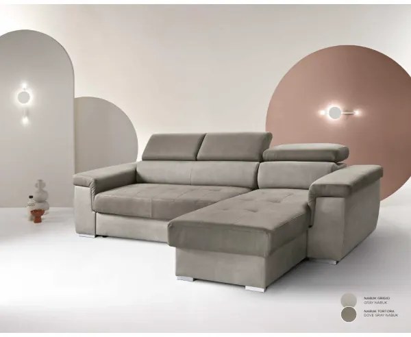 Divano letto angolare reversibile in nabuk 280 cm COMFORT Grigio e Tortora
