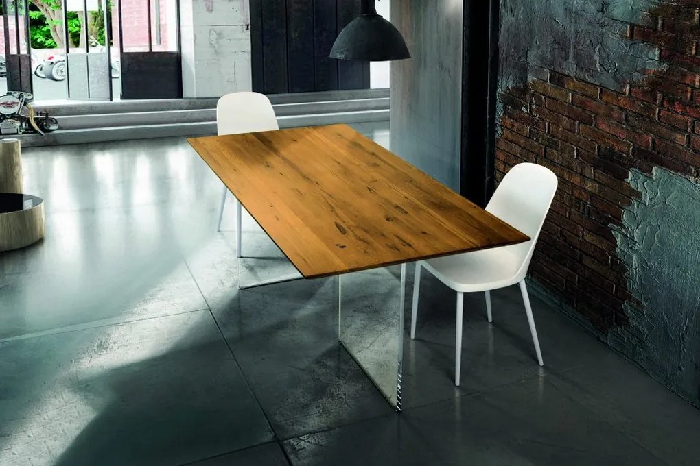 Tavolo PARIOLI massello rovere nodato e vetro sp. 4 160&#215;90 cm (Grano)