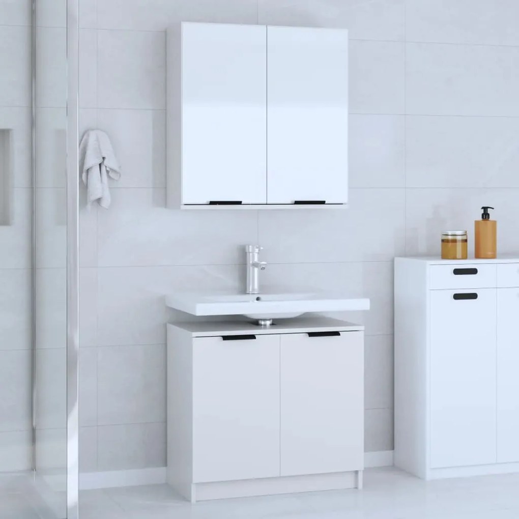 Set Di Mobili Da Bagno 2 Pz Bianco İn Legno Multistrato /