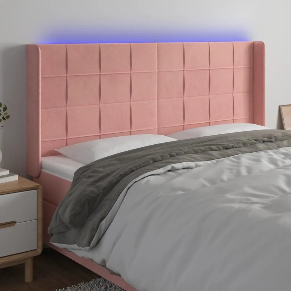 Testiera A Led Rosa 203x16x118/128 Cm İn Velluto /