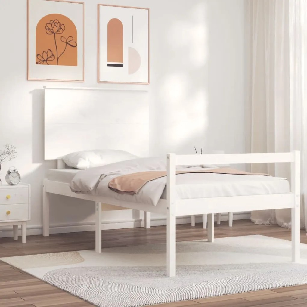 Letto per anziani con testiera bianco 100x200 cm legno massello