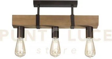 Plafoniera texas legno antichizzato e metallo marrone  3 luci attac...