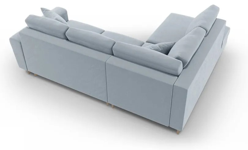 Divano angolare azzurro allungabile e con contenitore (con penisola a sinistra/a L) con rivestimento in velluto Kyoto – Cosmopolitan Design
