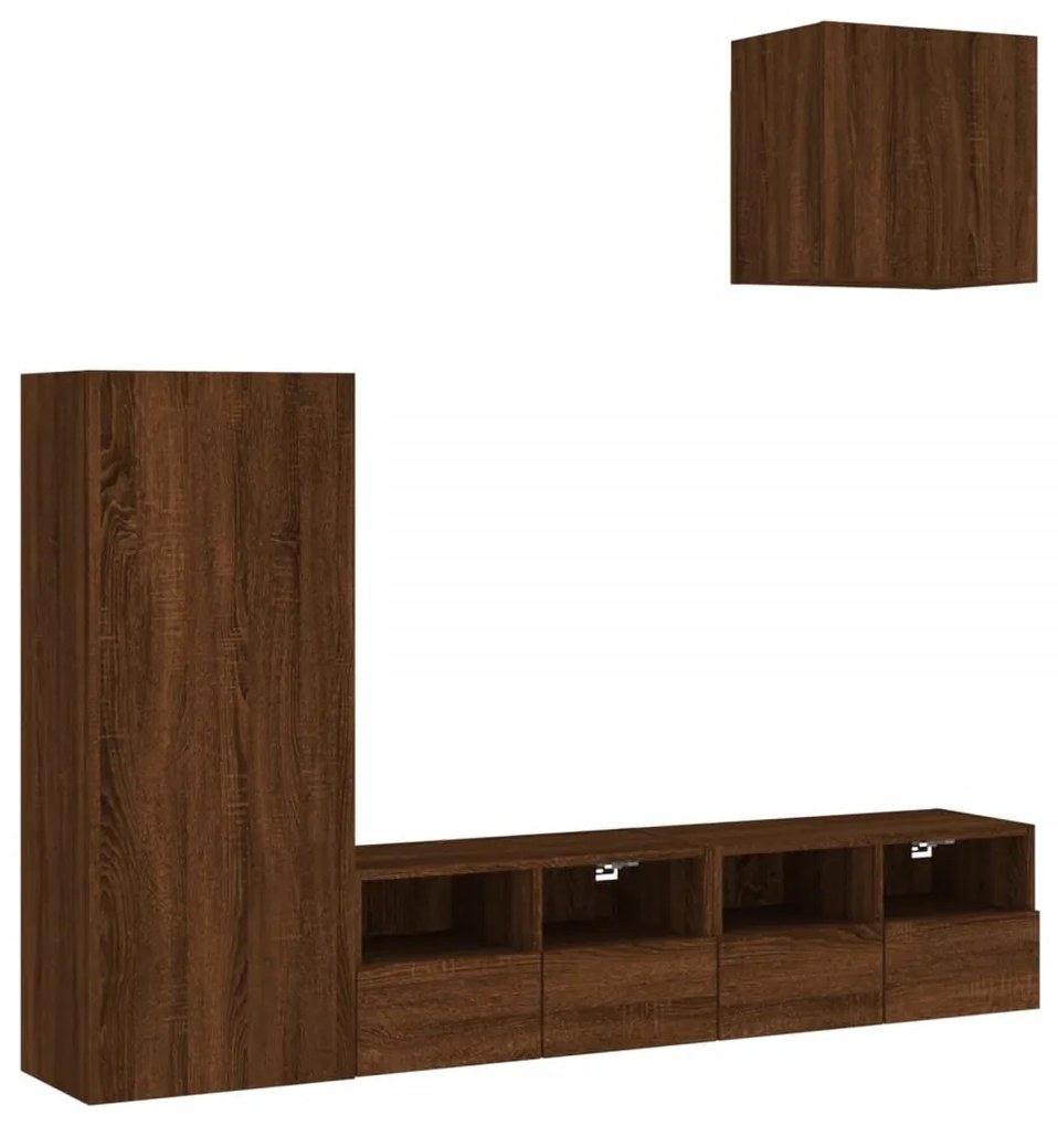 Mobili tv a muro 4pz rovere marrone in legno multistrato