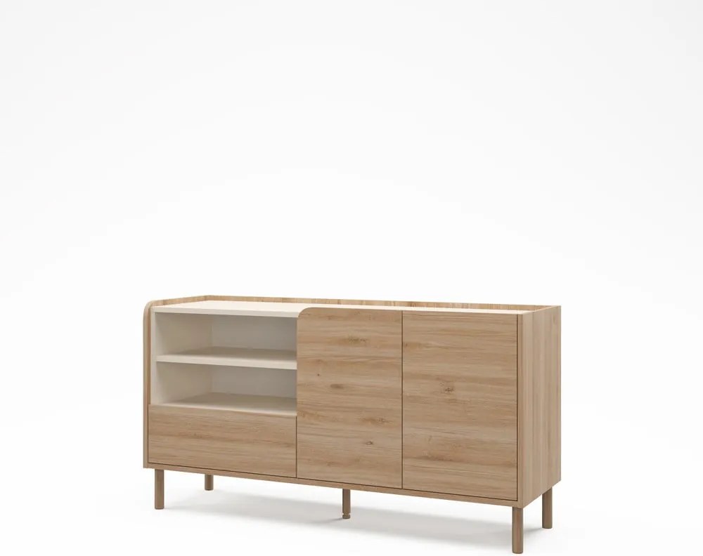 Cassettiera di colore naturale con effetto rovere 141x75,5x44 cm Monza – Marckeric