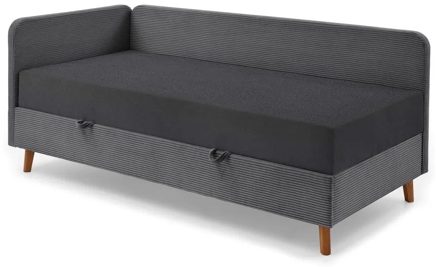 Letto singolo imbottito grigio scuro con contenitore con materasso incluso 90x200 cm Cabana – Meise Möbel