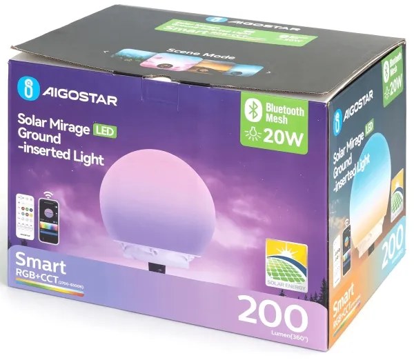 Aigostar-LED RGB MESH, lampada per esterni dimmerabile, 20W/3,7V 4000mAh 2700-6500K IP65 diam. 20 cm