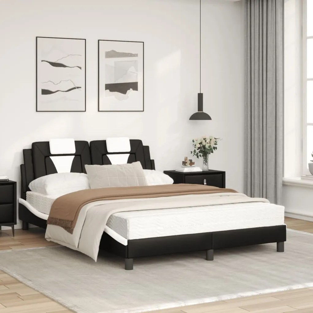 Letto con materasso nero e bianco 120x200 cm in similpelle