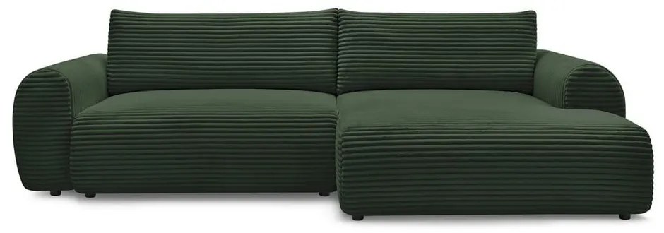 Divano angolare in verde scuro allungabile (con penisola a destra) con rivestimento in velluto a coste Lucien – Bobochic Paris